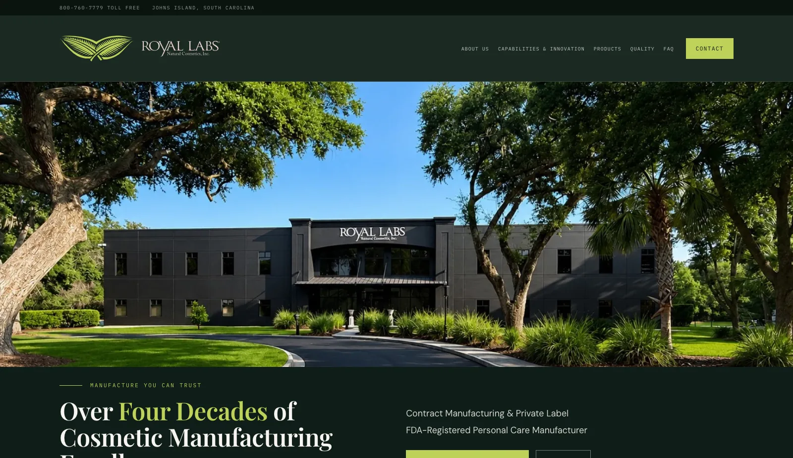 Royal Labs website homepage